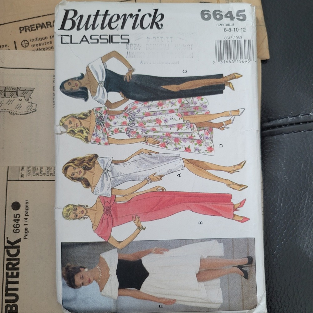 Butterick 6645 Sewing Pattern Misses Evening Gown Cocktail Dress Size 6-12 Uncut